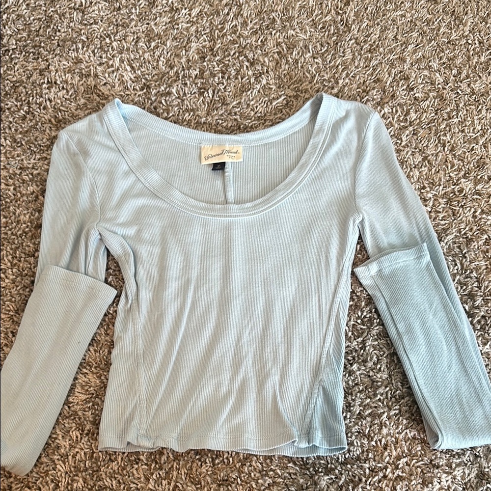 Blue Fitted 3/4 Sleeve Blouse